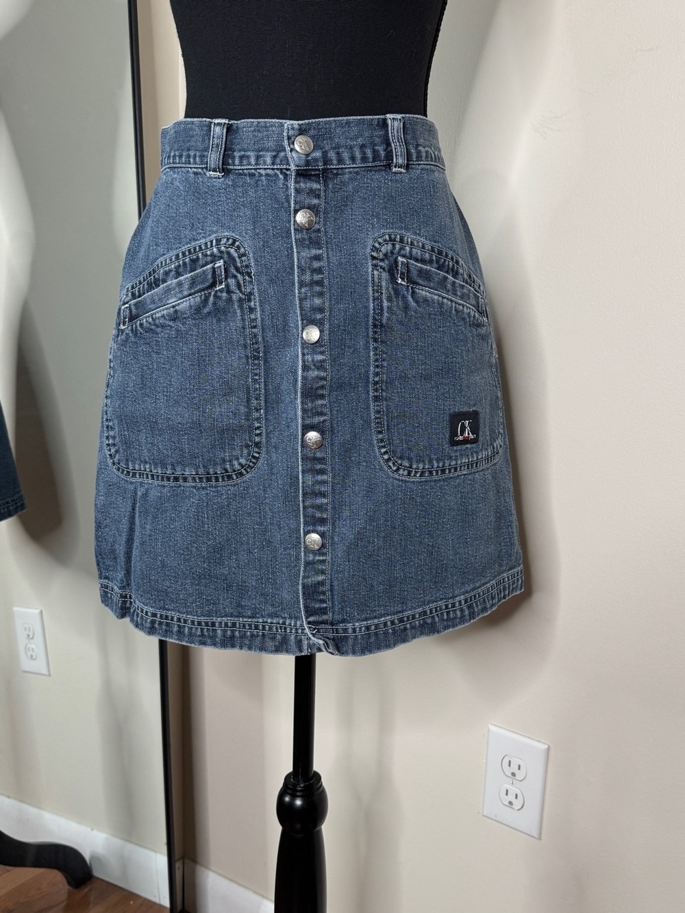 Calvin Klein Vintage90s Y2K Denim Button Down Skirt Size 6